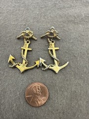 Vintage Gold Tone Nautical Anchor Clip On Dangle Drop Earrings