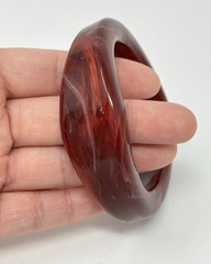 Vintage Chunky Marble Swirl Burgundy Red Asymmetrical Bangle Bracelet 8″ Retro