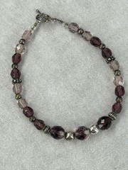 Vintage Beaded Bracelet Shades of Purple Faceted Crystal Silver Tone spacer