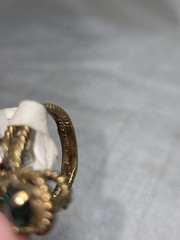 Vintage NOS 18K H.G.E. Ring Size 5 Emerald Green Rhinestone Braided Rope Design
