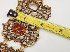 Vintage 1960s Selro Selini Gold Tone Faux Topaz Pearl Bracelet 8” Unmarked