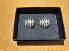 LANVIN GERMANY Gold Tone and Rhinestone VINTAGE Clip On Earrings Signed