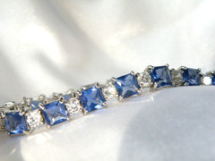 Sterling Silver 925 Simulated Large Sapphire Tennis Bracelet 7.5″