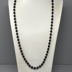 Beaded Stone Necklace Black Gemstone Endless Chakra Energy Silver Tone Spacer