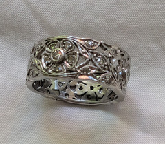 Platinum Antique Vintage Art Deco Diamond Floral Eternity Ring Band 7.5