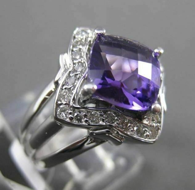 ESTATE LARGE 2.25CTW DIAMOND & AAA EXTRA FACET AMETHYST 14KT WHITE 3D HALO RING
