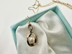 VTG 14k Gold Filled Pearl Cage Pendant 18in GF Chain Minimalist Estate Sale Read