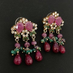 Vintage Boho Luxe Chandelier Earrings Maximalist Floral Ruby Rococo Style Opera