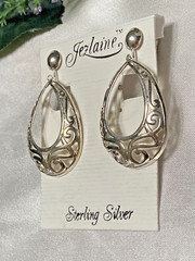 Vintage Jezlaine Fine Sterling Silver Ornate Filgree Scroll Clip Earrings
