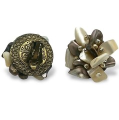 ABALONE MOP SHELL PEARL Cluster Earrings Clip Ons MCM 50s Chic Estate Japan EUC