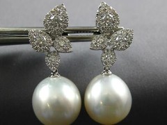 1.52CT DIAMOND & AAA SOUTH SEA PEARL 18KT WHITE GOLD MULTI LEAF HANGING EARRINGS