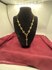 Gold Tone Amber Topaz Color Rhinestone Y-Drop Necklace