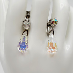 Vintage AB Crystal Faceted Teardrop Prism Drop Dangle Fancy Screw Back Earrings
