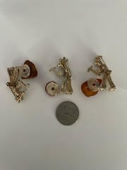 LOT of 3 Mexican Miners Quarry Agate Stone Workers Gold Tone Vintage DJ126