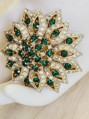 Vintage Jomaz Joseph Mazar Gold Rhinestone Flower Brooch Signed Jomaz