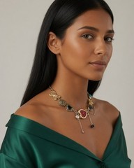 Vintage Gold Red Heart Retro Faux Y2K Watch Choker Necklace