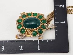 Kenneth Jay Lane KJL Tortoise Turtle Brooch Watch Cabochons & Crystals 26”L