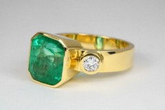 Art Deco Vintage Antique 4.10 Ct Natural Emerald Wedding Ring 14K Yellow Gold FN