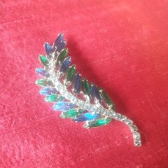 Green And Blue Rhinestone Brooch Vintage