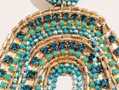 Turquoise Blue Gold Seed Bead Fringe Chandelier Earrings Elegant Boho Statement
