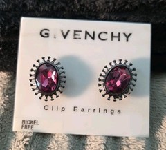 Vtg Givenchy New Purplish Stone Signed Clip On Nickel Free Statement Earrings