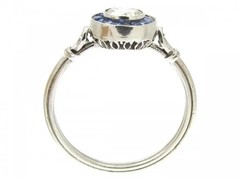 Art Deco Style Lab-Created Diamond & Sapphire 14K White Gold FN Engagement Ring