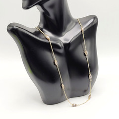 Barrel Pearl Neutral Tone Gold Plated Station Necklace Vtg Korea 24 Inch w Tag