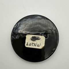 Vintage Russian Black Lacquer Brooch Beautiful Blue Eyed Lady Pin 1.75”