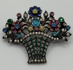 Vintage 935 Sterling Silver Paste Giardinetto Flower Basket Brooch Pin