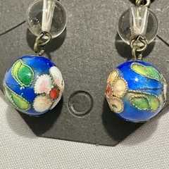 Lot Of 2 Beaded Dangle Drop Ball Earrings Blue Pink Floral Boho Spring Time