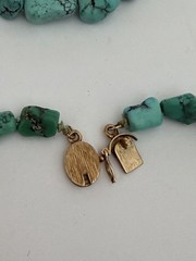 vintage necklace genuine turquoise nuggets paired with a 14K gold clasp 23” B5