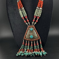 Old Tibetan Brass Handmade Traditional Unique Triangle Shaped Pendant Necklace