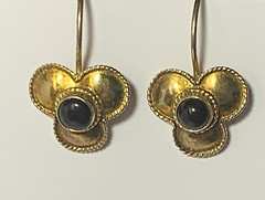 Gold Wash Sterling Silver & Black Onyx Dangle Flower Earrings Victorian Style