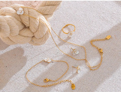 Shell Flower Jewelry Set Waterproof Gold Tone Stainless Steel Vintage