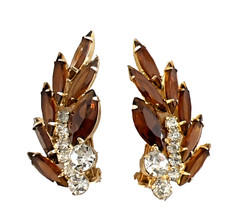 VINTAGE JULIANA DELIZZA & ELSTER AMBER and CLEAR RHINESTONE EARRINGS