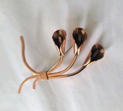 Vintage RENOIR Solid Copper Easter Calla Lily Pin Flowers Design Brooch Mid Cent