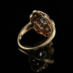 Vintage Style Sclloped Shield Ring 2.2 Ct Simulated Diamond 14k Yellow Gold Over