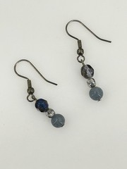 Dangle Drop Earrings Dark Silver-Tone 1.5″ Blue Grey Faceted Glass Beaded