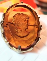Vintage Reverse Carved Amber Cameo Portrait Brooch Pin, Oval Stone, Beauty Theme