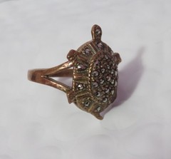 ANTIQUE BRASS OR COPPER & MARCASITE TURTLE RING SZ. 8