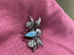 Vintage Pin Brooch Ladies Gold Bee Diamonds Rubies Opal Antique Estate
