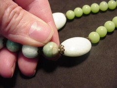 Art Deco Czechoslovakia Necklace Peking Glass Faux Jade & Jadeite Beads Vintage