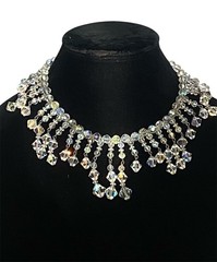 Vintage Aurora Borealis Crystal Drop Choker Statement Necklace 15in