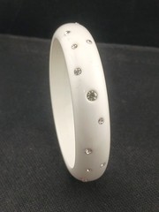 1940s- 50s Milky White Flush Set Clear stones Celluloid Bangle Bracelet size 8