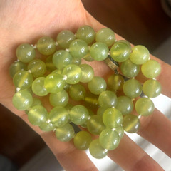 Vintage Prehnite Necklace Green Gemstone Jewelry Natures Art Hand Knotted ~26”
