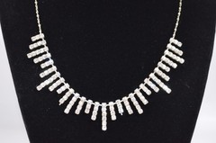 Icing Beautiful Vintage Silver Tone Clear Rhinestone Bib Choker Necklace 18″