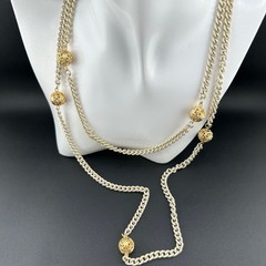 Vintage Chain Necklace Textured Gold Tone Filigree Station Ball Long Flapper 52″