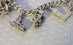 Vintage Sterling Silver Charm Bracelet 13p Hearts Sphinx Leprechaun Wishing Well