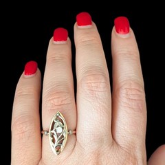 Vintage Diamonds 14k Multi Tone Gold Snowdrop Floral Navette Cocktail Ring Retro