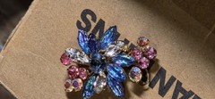 VTG DeLizza Elster Juliana Brooch Molded Givre Blue Glass Pink AB Flower Pin